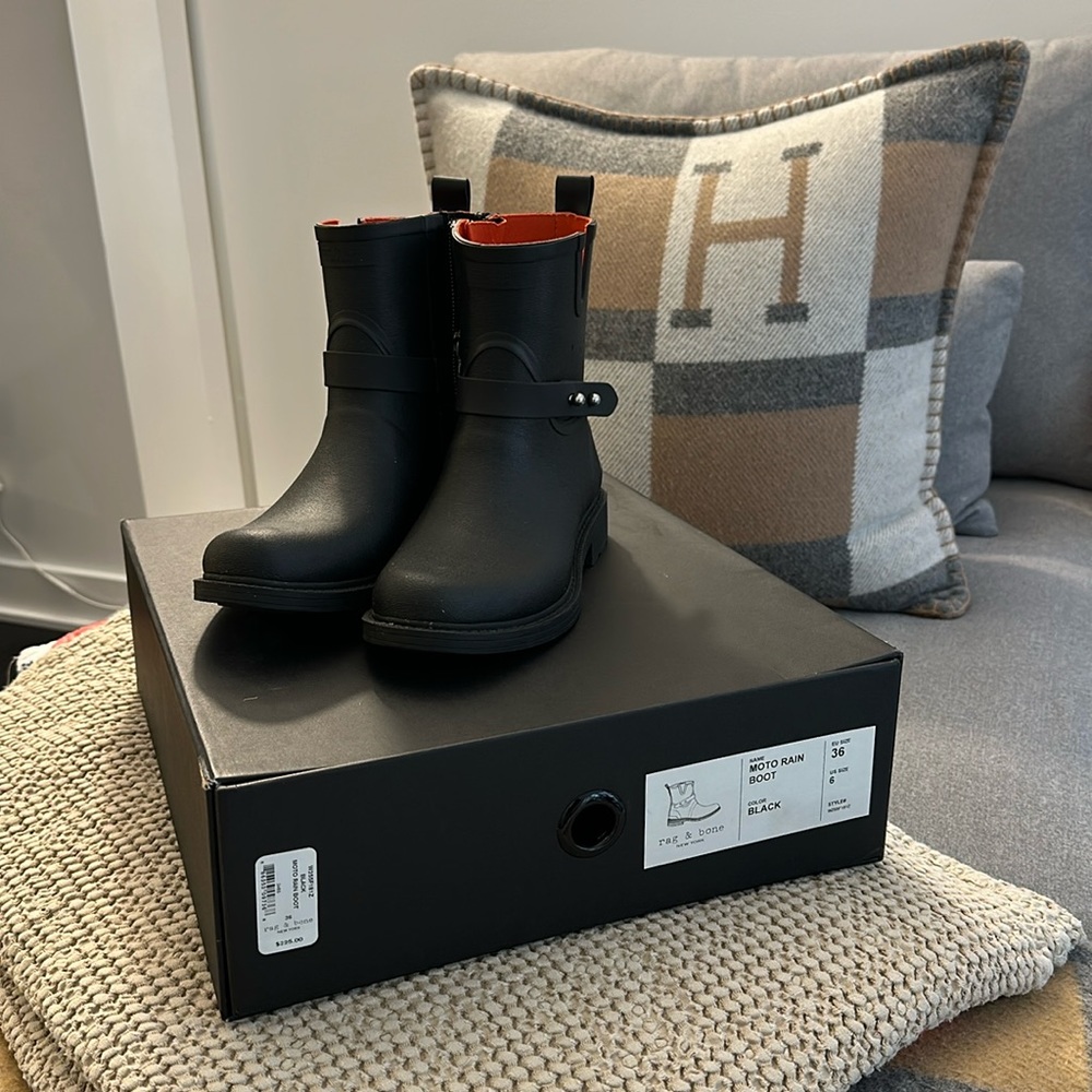 Rag & Bone Black Moto Rain Boot - Size 36